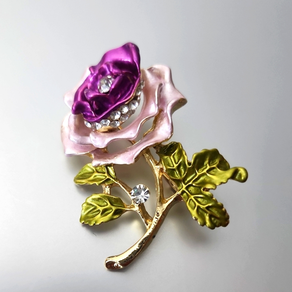 Purple and Pink Rose Brooch